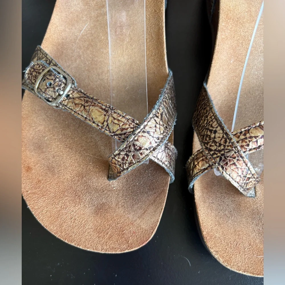 SAS Pampa Fantasia Metallic Toe Loop Sandals Strappy Two Buckles Size 9 - Picture 8 of 15